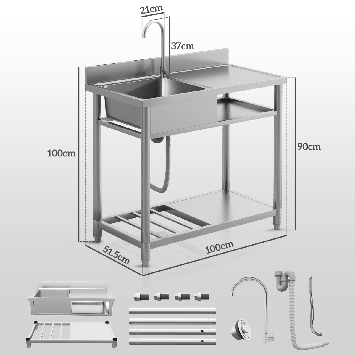 HOMCOM Outdoor Kitchen Sink Unit with Cold and Hot Water Pipe