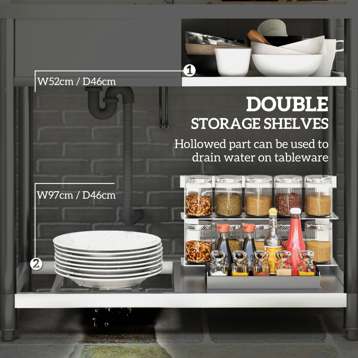 HOMCOM Outdoor Kitchen Sink Unit with Cold and Hot Water Pipe