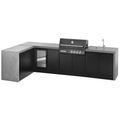 GrandPro L shape Outdoor Kitchen with Black CrossRay 4 Burner BBQ, Sink and Fridge - OutdoorLux