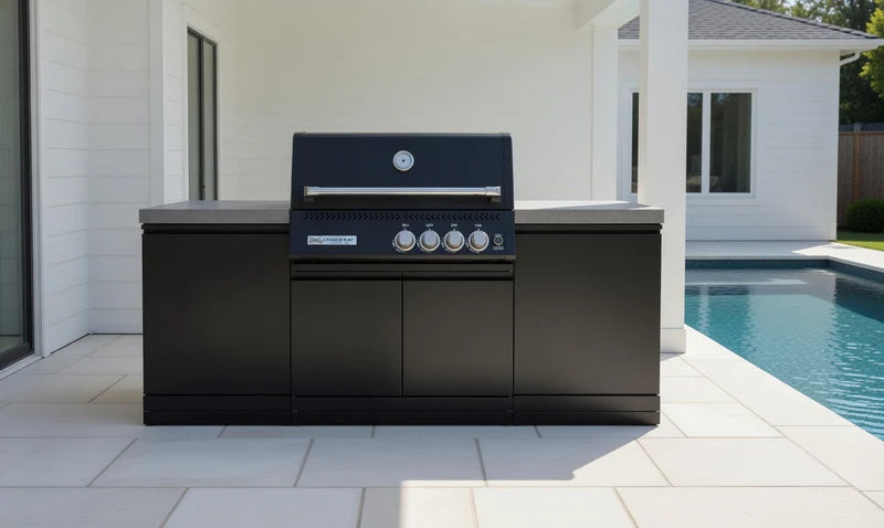 GrandPro Outdoor Kitchen with Black CrossRay 4 Burner BBQ, - 2.2m