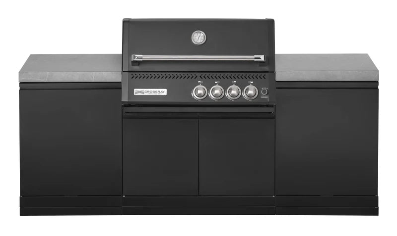 GrandPro Outdoor Kitchen with Black CrossRay 4 Burner BBQ, - 2.2m