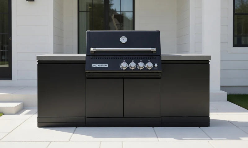 GrandPro Outdoor Kitchen with Black CrossRay 4 Burner BBQ, - 2.2m