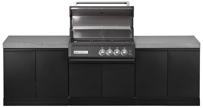 GrandPro Outdoor Kitchen with Black CrossRay 4 Burner BBQ, - 2.8m
