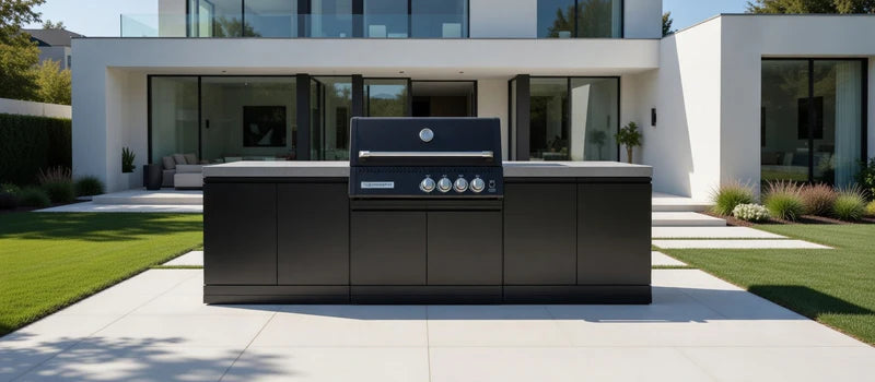 GrandPro Outdoor Kitchen with Black CrossRay 4 Burner BBQ, - 2.8m