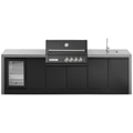 GrandPro Outdoor Kitchen with Black CrossRay 4 Burner BBQ, Sink, Fridge and WaterFall - 2.9m