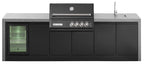 GrandPro Outdoor Kitchen with Black CrossRay 4 Burner BBQ, Sink, Fridge and WaterFall - 2.9m