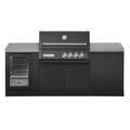 GrandPro Outdoor Kitchen with Black CrossRay 4 Burner BBQ, and Fridge - 2.2m - OutdoorLux