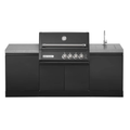 GrandPro Outdoor Kitchen with Black CrossRay 4 Burner BBQ, and Sink - 2.2m - OutdoorLux