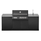 GrandPro Outdoor Kitchen with Black CrossRay 4 Burner BBQ, and Sink - 2.2m - OutdoorLux