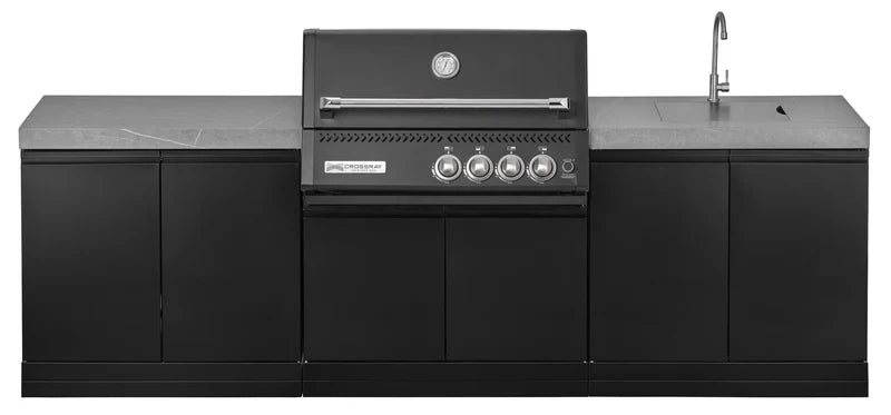GrandPro Outdoor Kitchen with Black CrossRay 4 Burner BBQ, and Sink - 2.8m