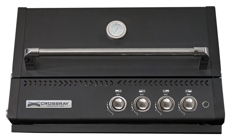 GrandPro Outdoor Kitchen with Black CrossRay 4 Burner BBQ, Fridge - 2.8m