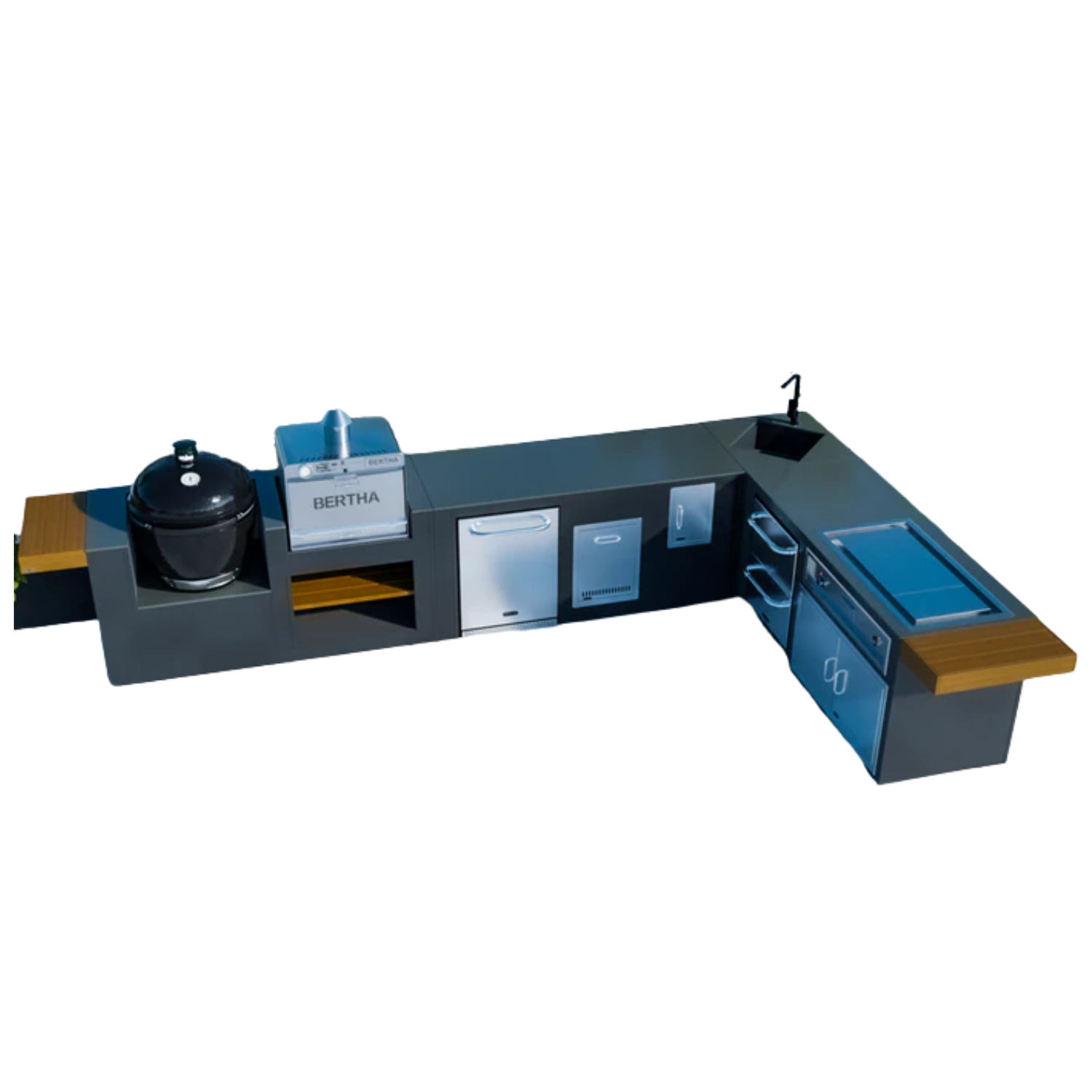 Grillandia L-Shape Outdoor Kitchen with Primo XL, Fridge and Bertha Multi Oven