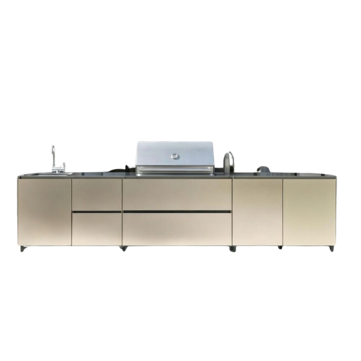 Hoppilif 3.6m Beige Champagne Outdoor Kitchen with BeefEater Proline and Sink-OutdoorLux
