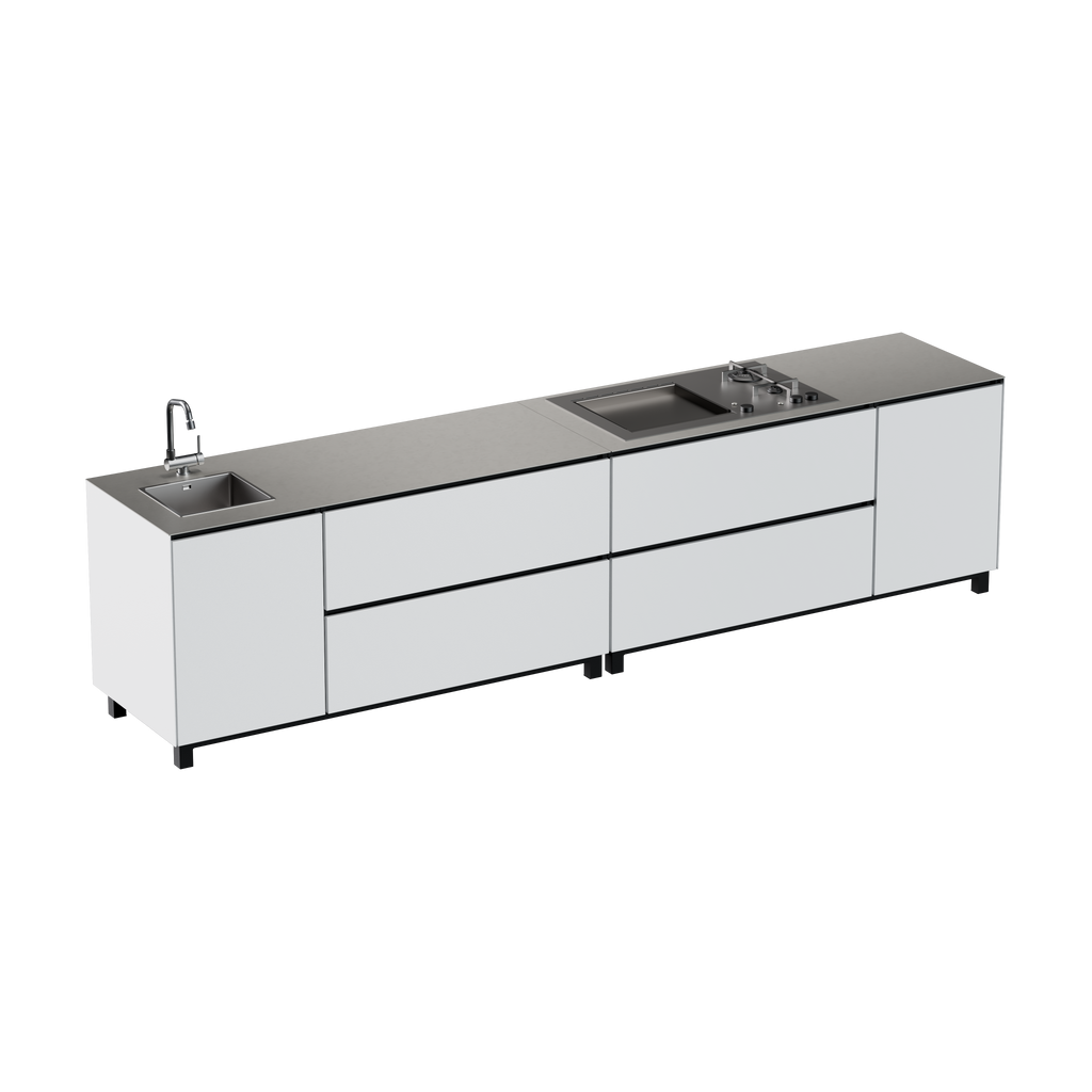 Hoppilif 3.6m Silver Outdoor Kitchen with BeefEater Proline and Sink-OutdoorLux