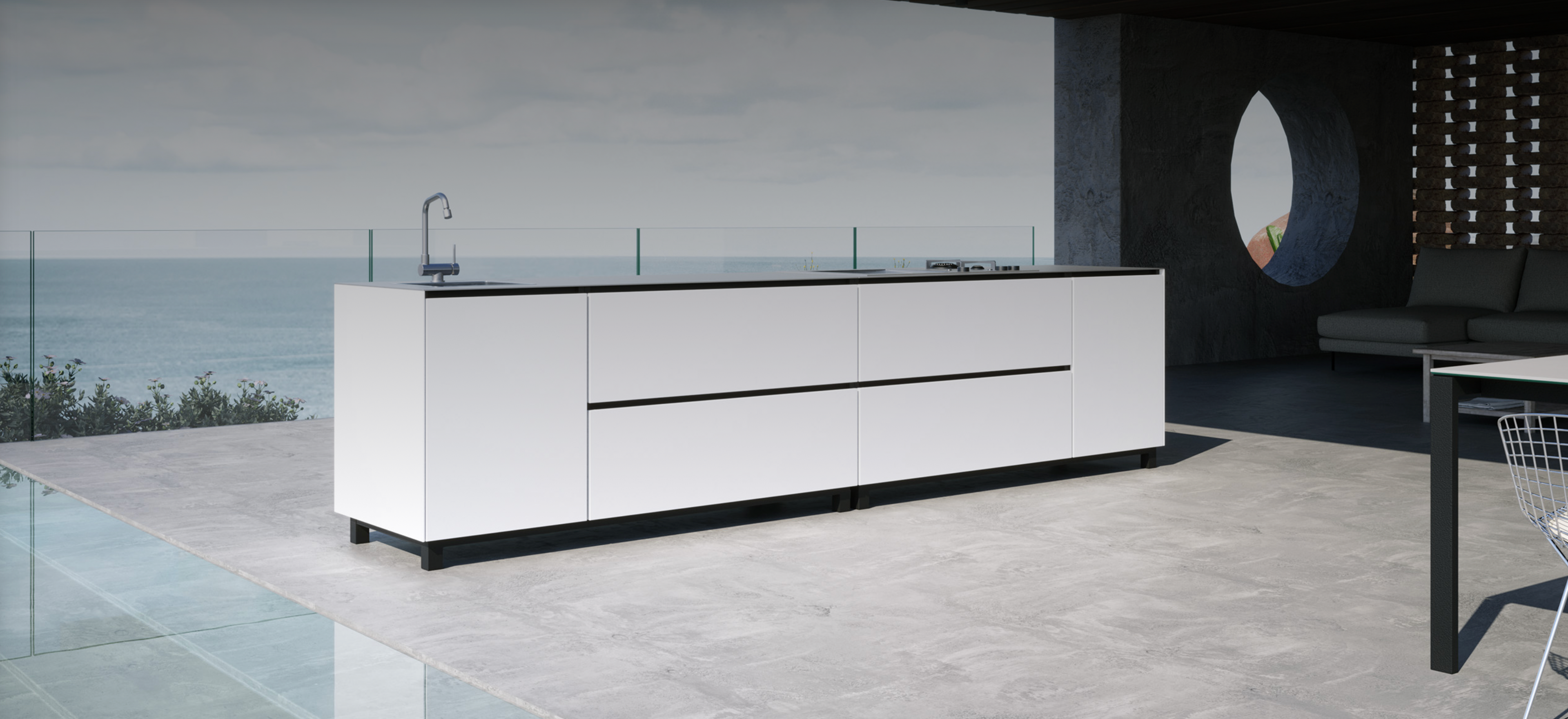 Hoppilif 3.6m Outdoor Kitchen with BeefEater Proline Grill and Sink-OutdoorLux
