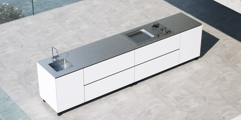 Hoppilif 3.6m Silver Outdoor Kitchen with BeefEater Proline and Sink-OutdoorLux