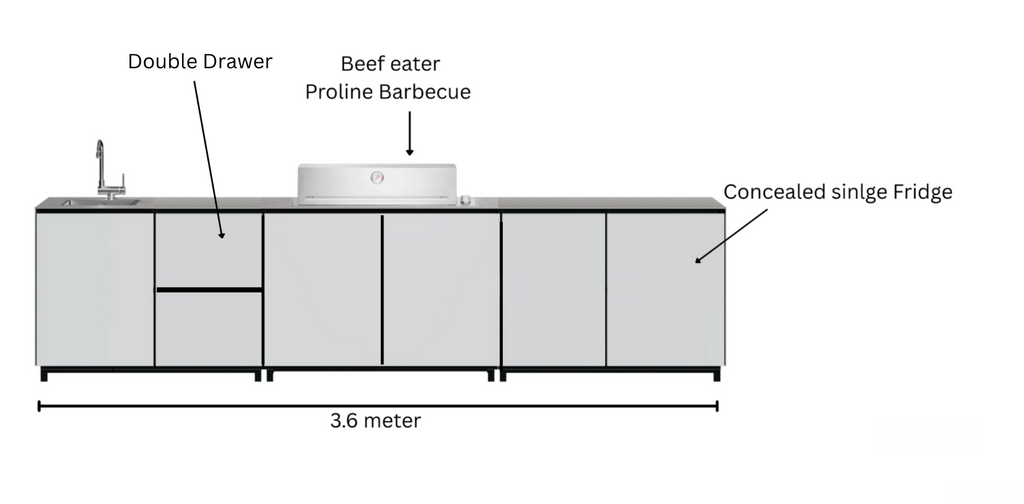 Hoppilif 3.6m Outdoor Kitchen with BeefEater Proline Grill and Sink-OutdoorLux