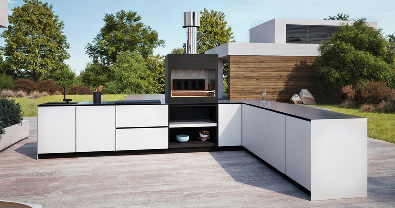 Hoppilif Outdoor Kitchen | L-Shape with On Counter Oven, & Sink – Brillant White (4.2 m x 3m)-OutdoorLux