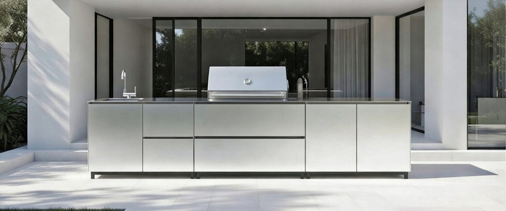 Hoppilif 3.6m Silver Outdoor Kitchen with BeefEater Proline and Sink-OutdoorLux