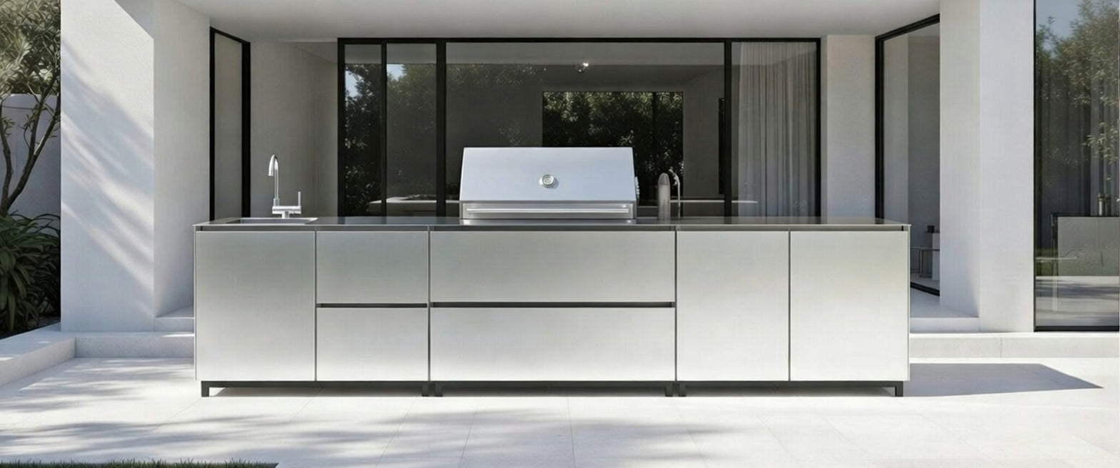 Hoppilif 3.6m Silver Outdoor Kitchen with BeefEater Proline and Sink-OutdoorLux
