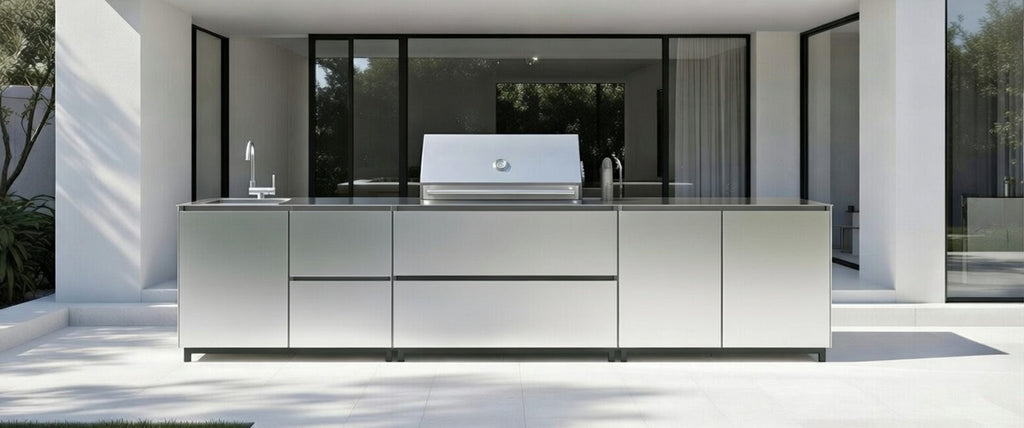 Hoppilif 3.6m Silver Outdoor Kitchen with BeefEater Proline and Sink-OutdoorLux