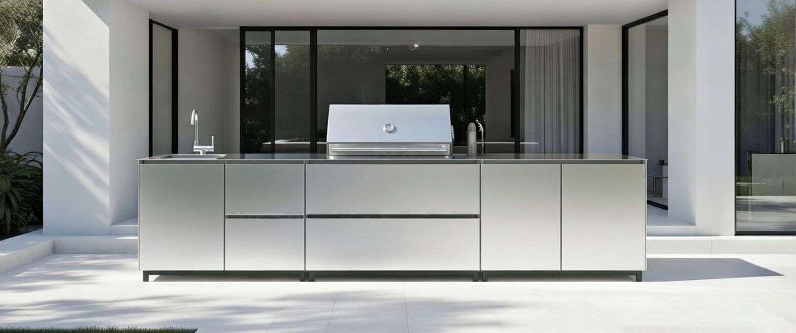 Hoppilif 3.6m Silver Outdoor Kitchen with BeefEater Proline and Sink-OutdoorLux