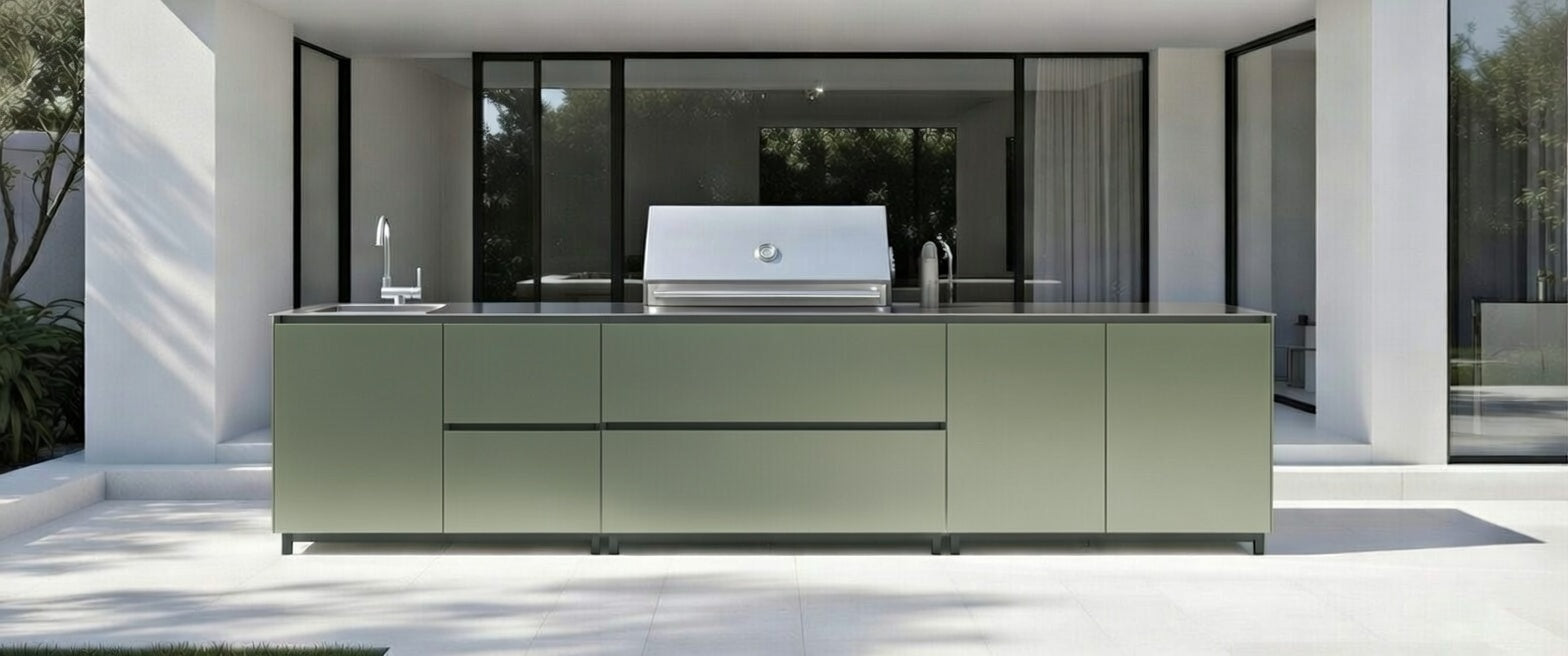 Hoppilif 3.6m Olive Green Outdoor Kitchen with BeefEater Proline-OutdoorLux
