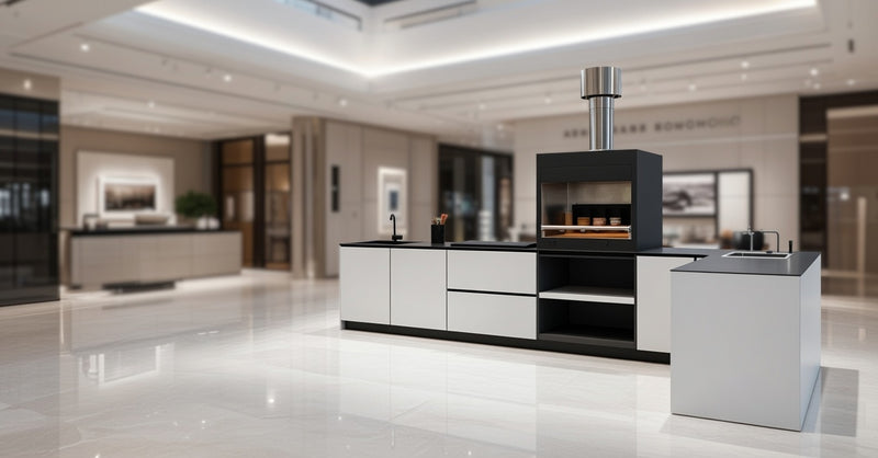 Hoppilif Outdoor Kitchen | L-Shape with On Counter Oven, & Sink – Brillant White (4.2 m x 3m)-OutdoorLux