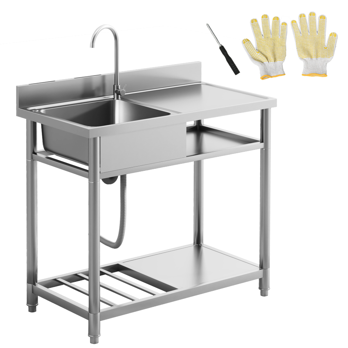 HOMCOM Outdoor Kitchen Sink Unit with Cold and Hot Water Pipe