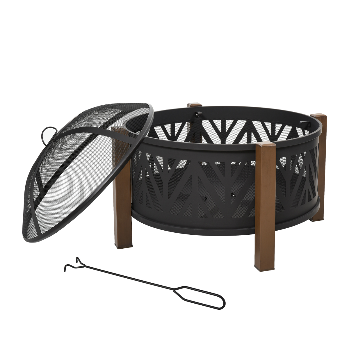 2-in-1 Outdoor Fire Pit Bowl with BBQ Grill Grate 30" Spark Screen Cover